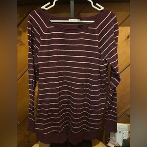 Pink Clover Burgundy and White Striped Long Sleeve Top